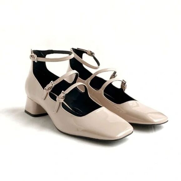 Zara Shoes - (A2) Zara Beige/Tan Multi Strap Square Toe Patent Leather Mary Jane Shoes,US40/9